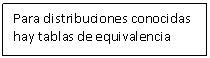 Cuadro de texto: Para distribuciones conocidas hay tablas de equivalencia